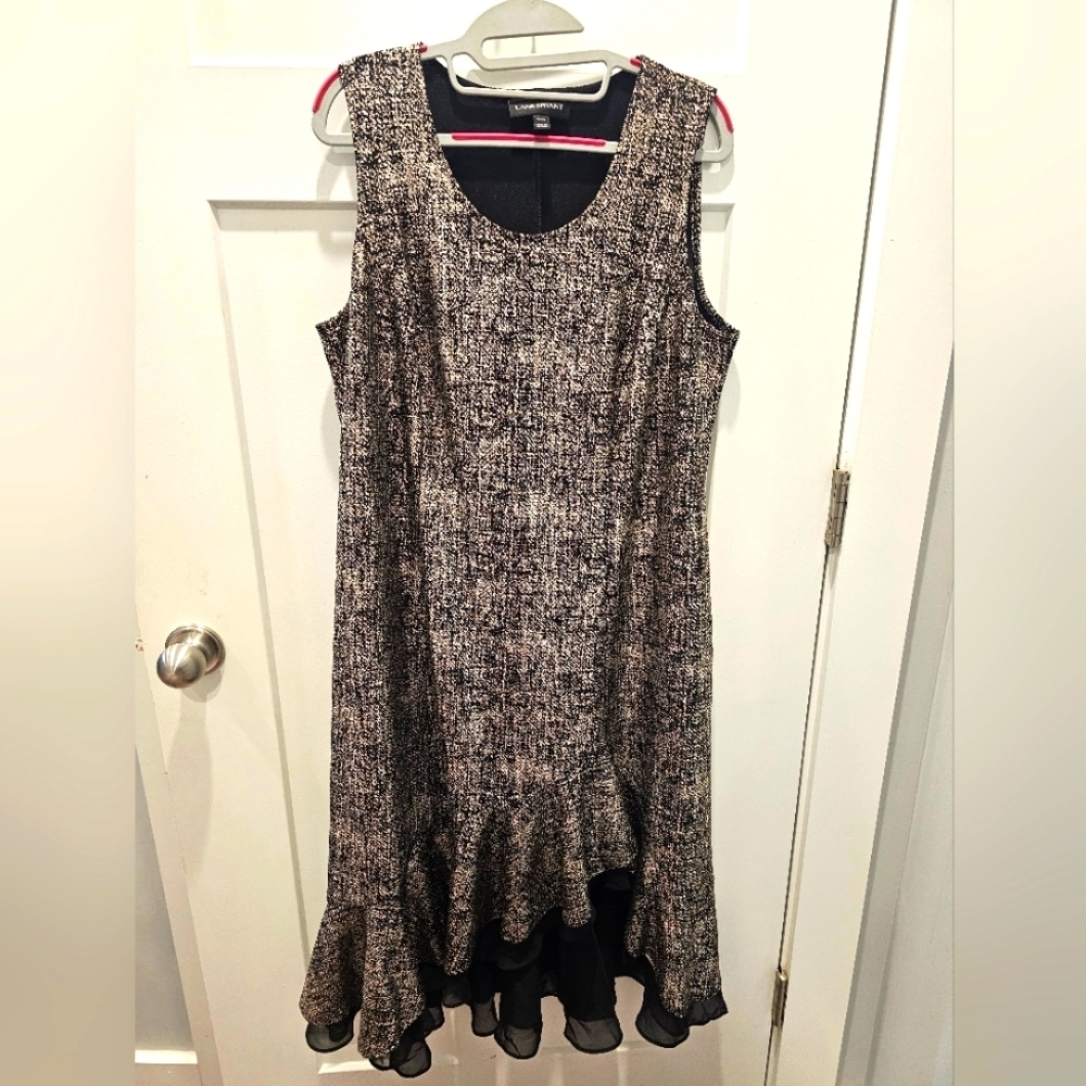 "Lane Bryant Tweed Ruffle Hem Sleeveless Dress 14/16 Black Beige Plus Size"